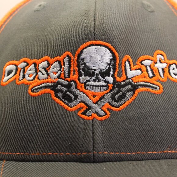 Richardson Style 112- Diesel Life Gray Neon Orange Trucker Snapback Hat - Picture 3 of 10
